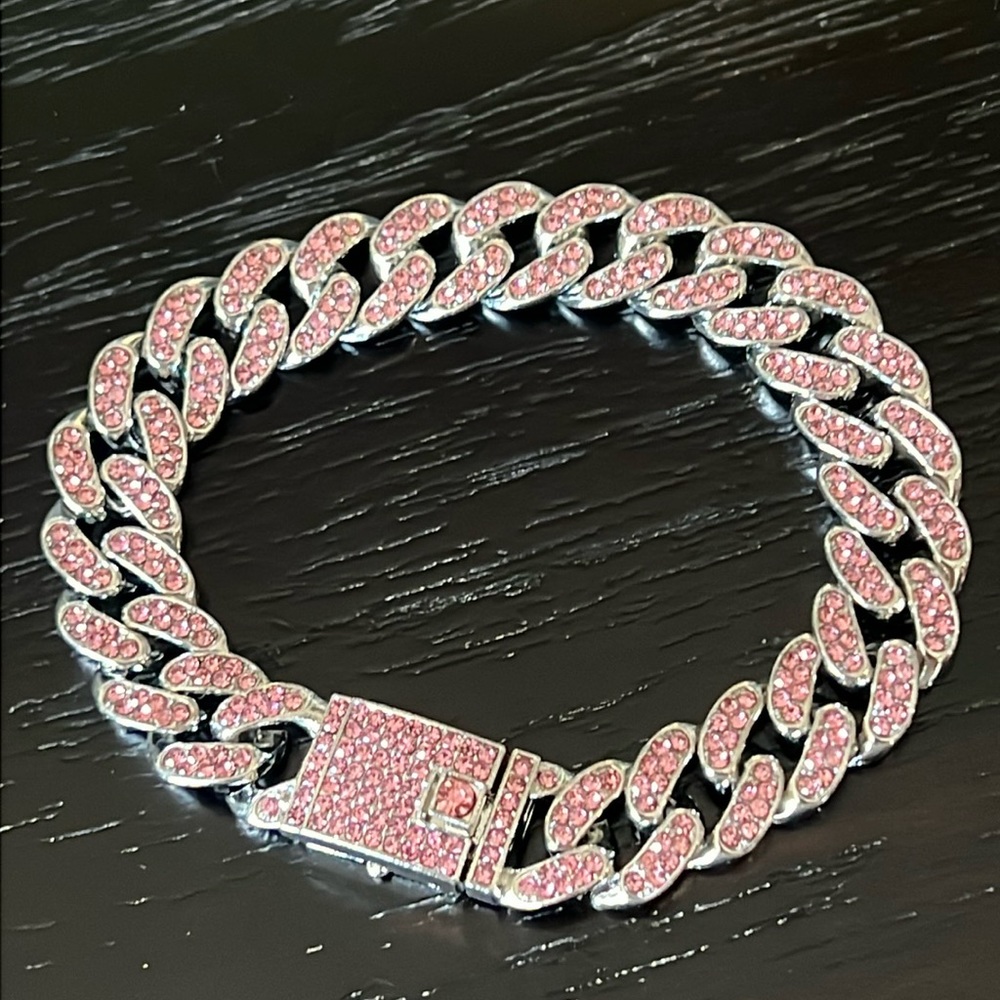 Pink rhinestone Cuban chain bracelet-NWT